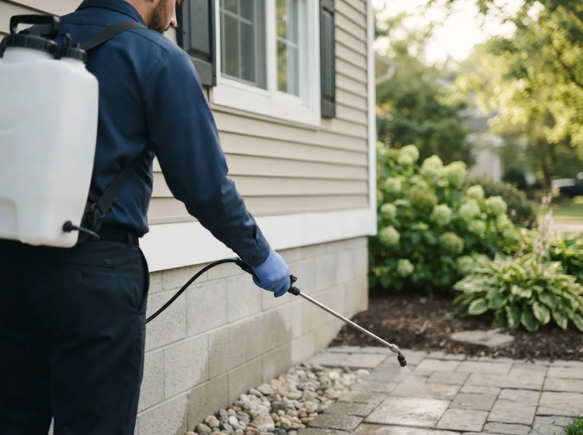 Pest control technician inspecting a home in Russell, MN